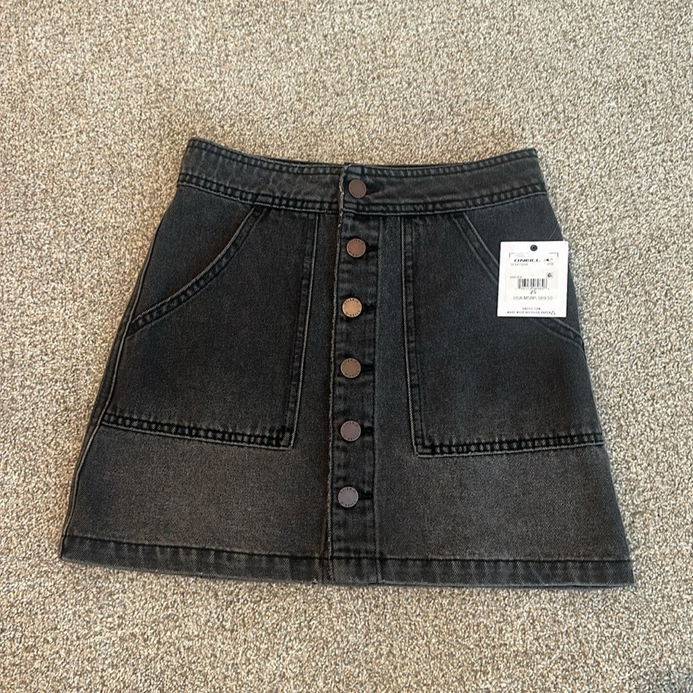 NWT O’Neill Maude denim dark grey mini skirt